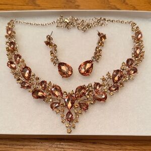 Elegant Rose Gold and Peach Necklace and Earrings Jewelry Set Worn Once